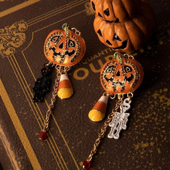 Halloween Pumpkin Earrings - Orange and Black - Picture 2 of 4